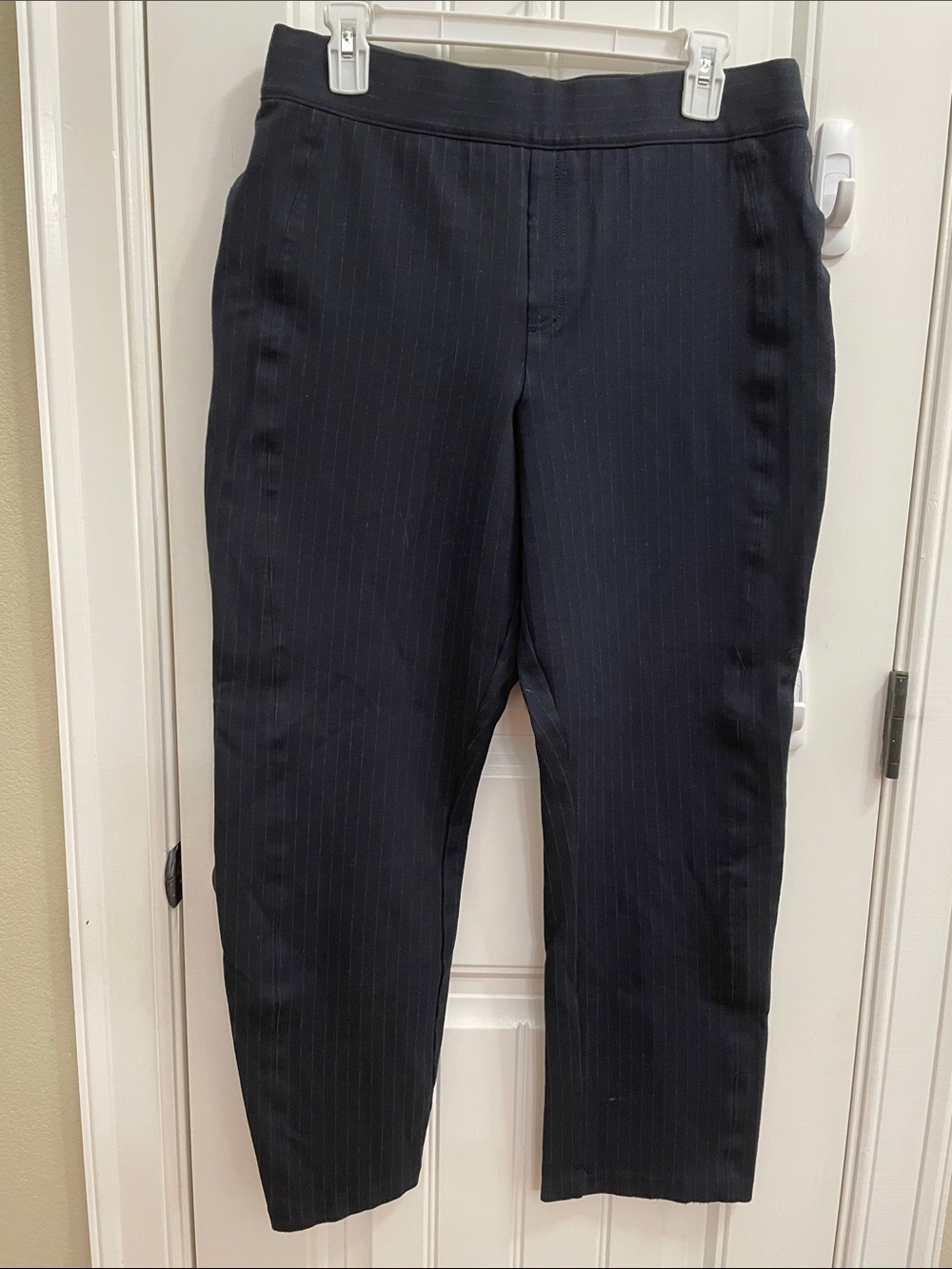 SPANX Navy Pinstriped Ankle Pants
